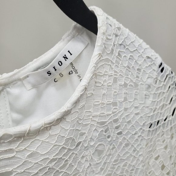 𝅺sioni Chic Eyelet Lace Ivory Nylon 3/4 Sleeve Blouse Size S - Picture 2 of 5
